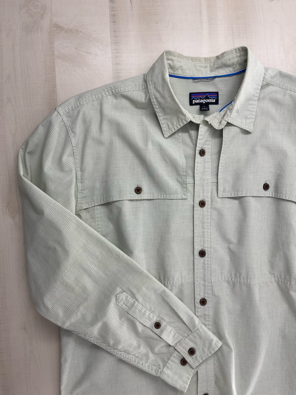 PATAGONIA men’s green check printed fishing outdoors shirt long sleeve casual